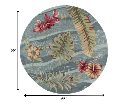 Seafoam Green Machine Woven Tropical Plants Indoor Area Rug